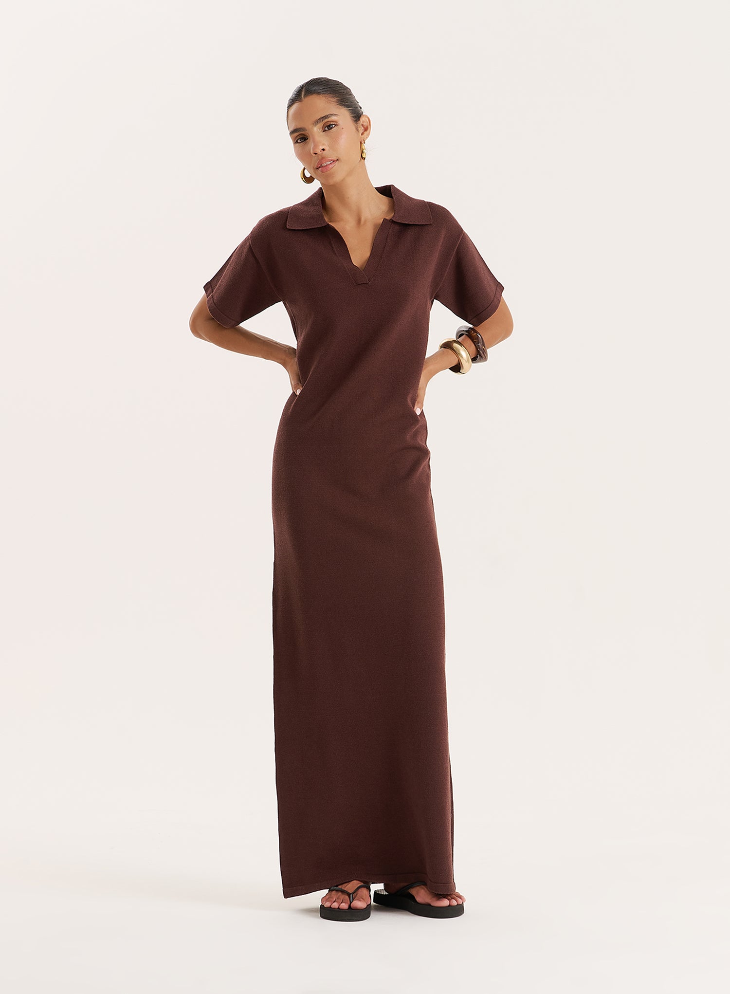 Chocolate Knitted Rugby Maxi Dress